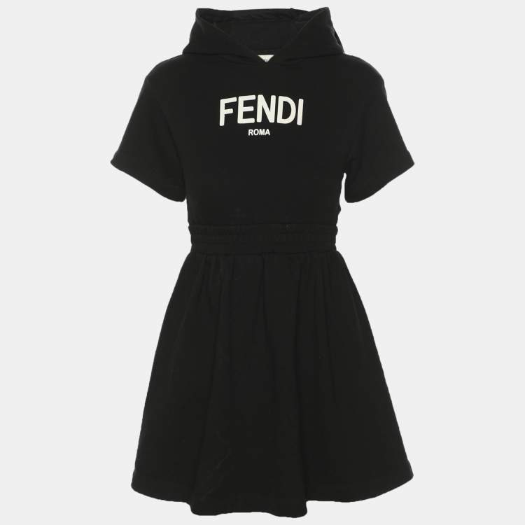 Pre Owned Fendi Black Jersey Logo Print Hoodie Short Dress 6 Years