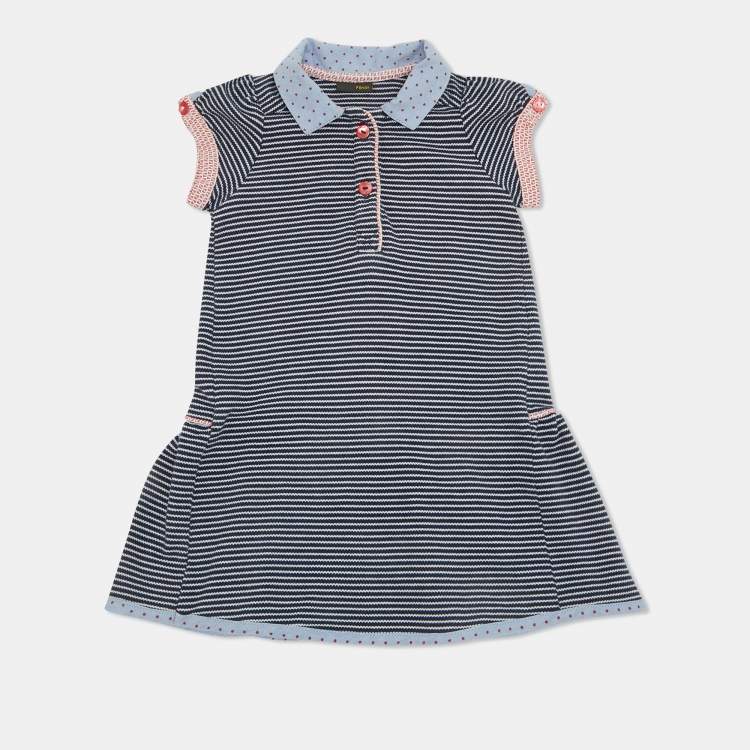 Pre Owned Fendi Blue Striped Jersey Puff Sleeve Dress 2 Yrs