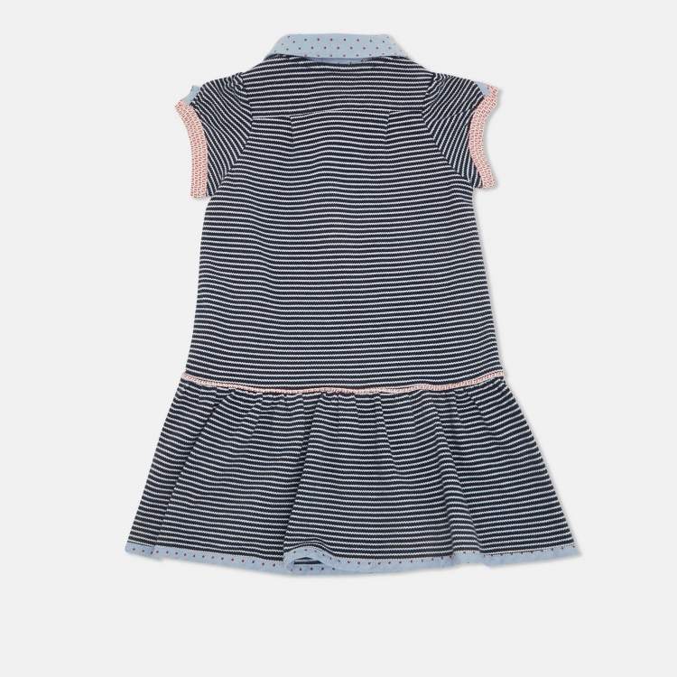 Pre Owned Fendi Blue Striped Jersey Puff Sleeve Dress 2 Yrs