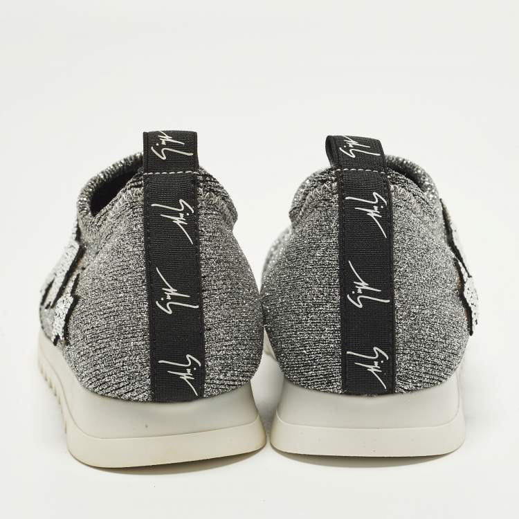 Pre Owned Giuseppe Zanotti  Size 29 Silver Knit Fabric Star Embellished Slip On Sneakers 