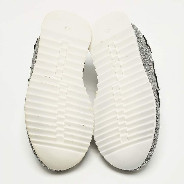 Pre Owned Giuseppe Zanotti  Size 29 Silver Knit Fabric Star Embellished Slip On Sneakers 