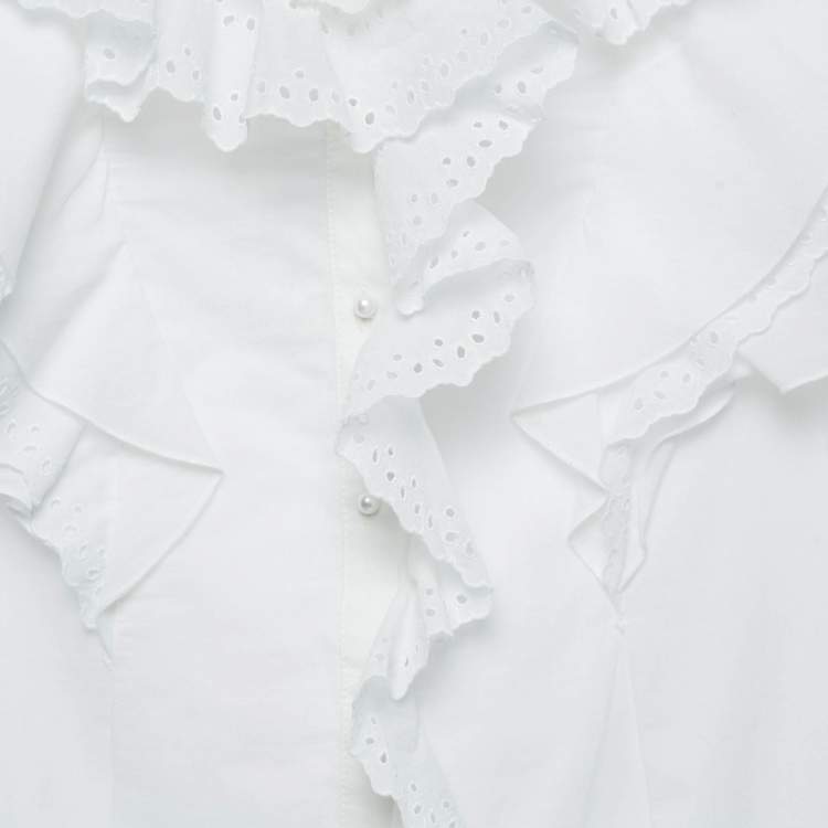 Pre Owned Givenchy Kids White Broderie Fracaise Cotton Ruffled Dress 10 Yrs