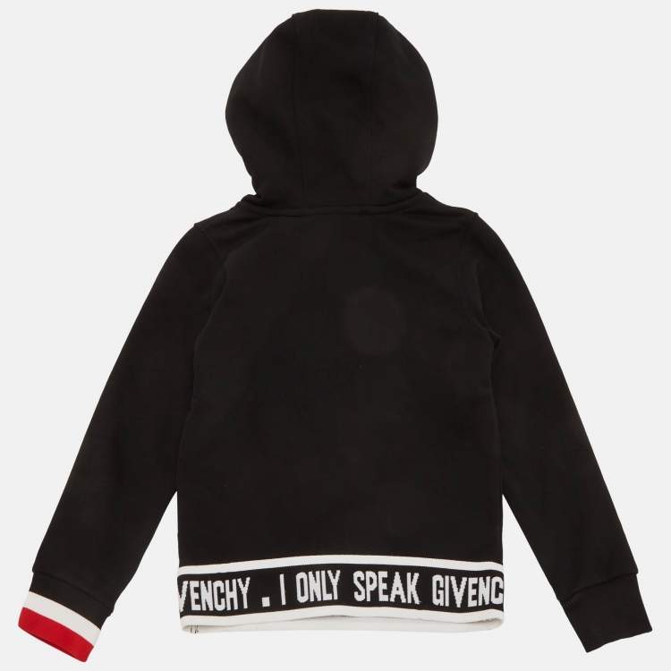 Pre Owned Givenchy Black Kids Black Logo Band Detail Cotton Knit Hoodie 8 Yrs