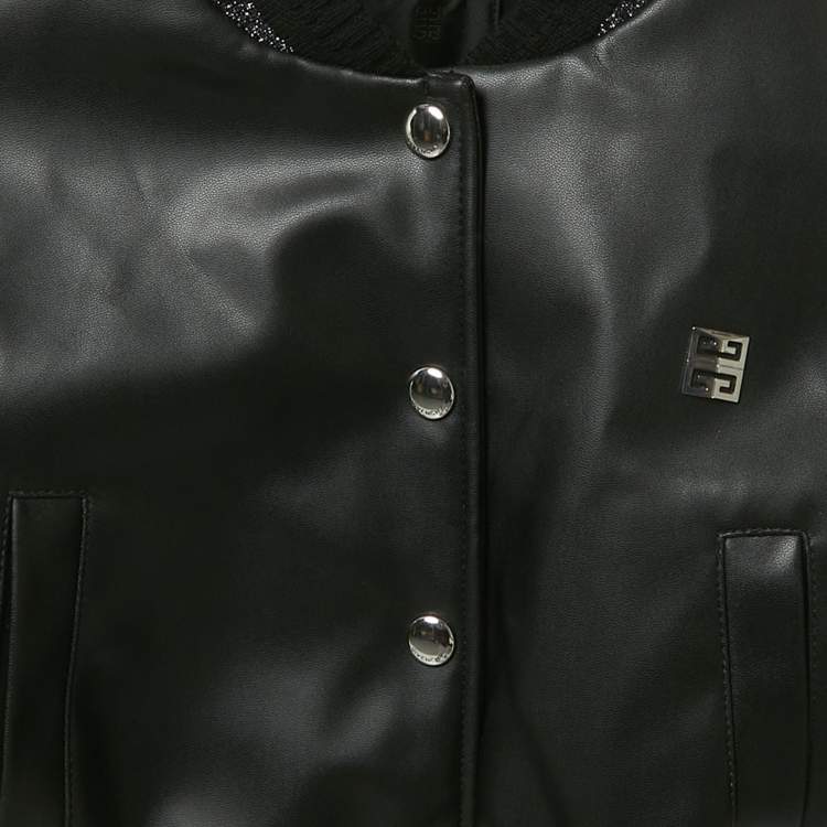 Pre Owned Givenchy Kids Logo Embroidered Faux Leather Bomber Jacket 6 Yrs 