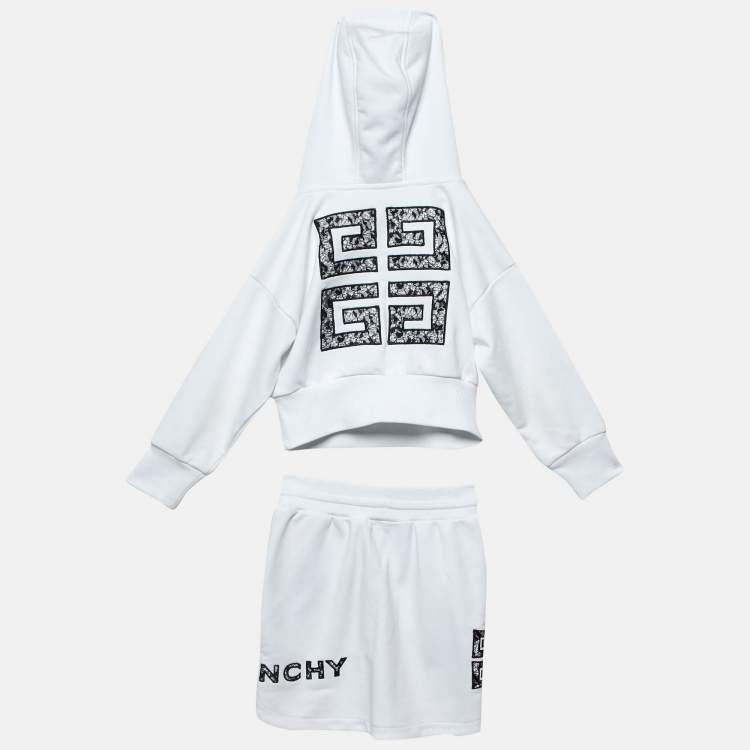 Pre Owned Givenchy Kids White Logo Embroidered Skirt & Hoodie Set 6 Yrs