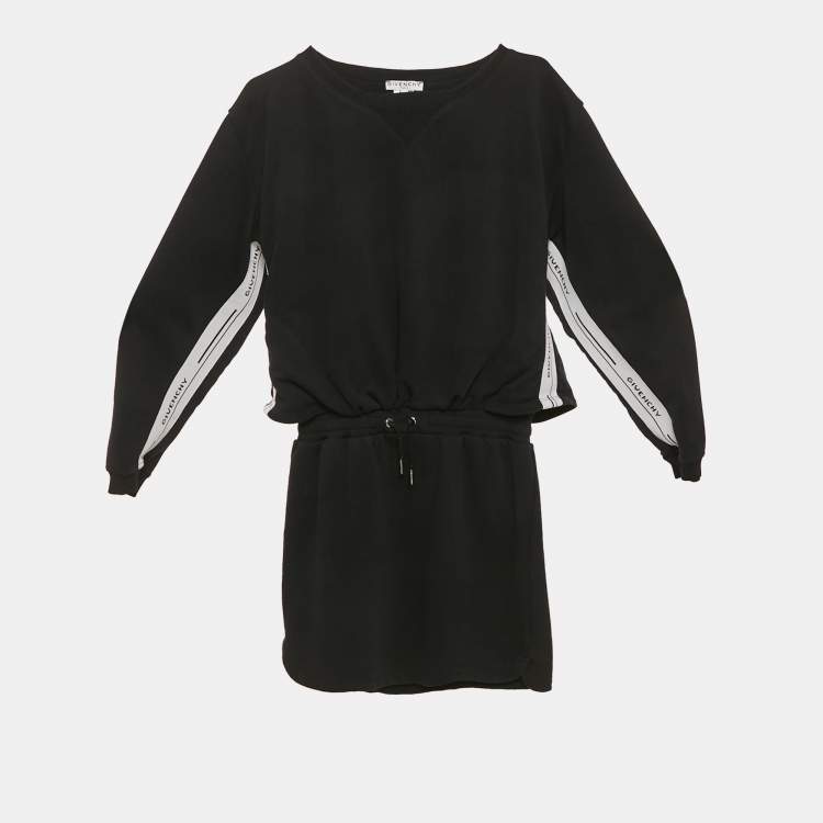 Pre Owned Givenchy Kids Black Cotton Logo Band Strip Tie Waist Dress 12 Yrs 