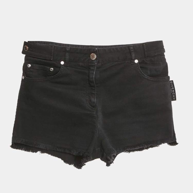 Pre Owned Givenchy Kids Black Logo Print Denim Frayed Edge Shorts 12Yrs 