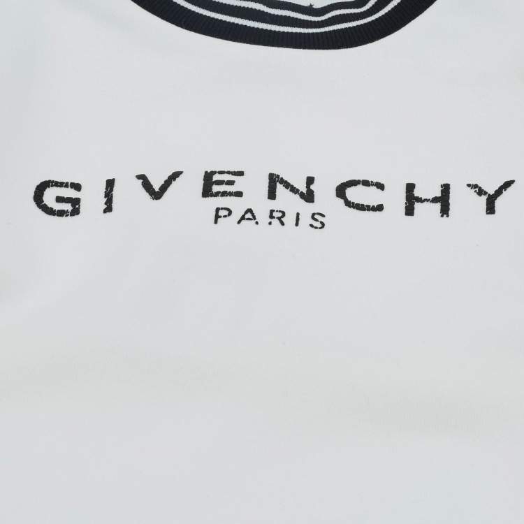 Pre Owned Givenchy Kids White Logo Cotton Blend Striped Collar Sweater 6 Yrs 