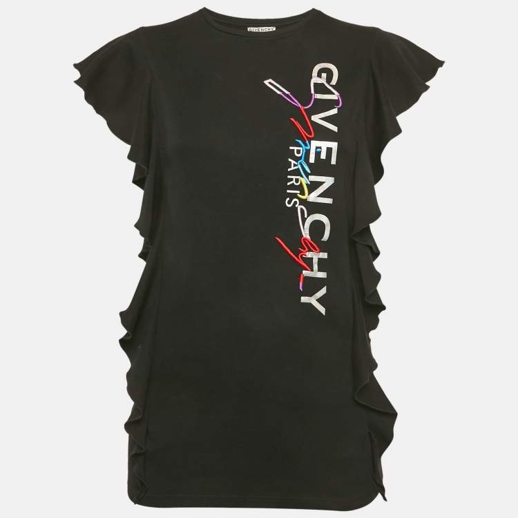 Pre Owned Givenchy Black Cotton Knit Logo Detail Top 10Yrs