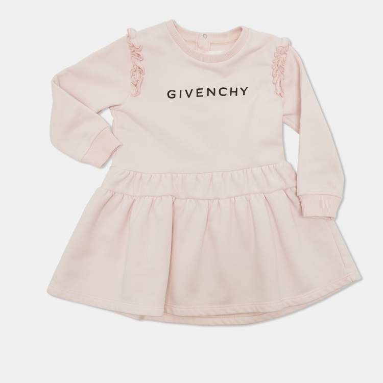 Pre Owned Givenchy Kids Pink Logo Print Cotton Ruffled Dress 2Yrs