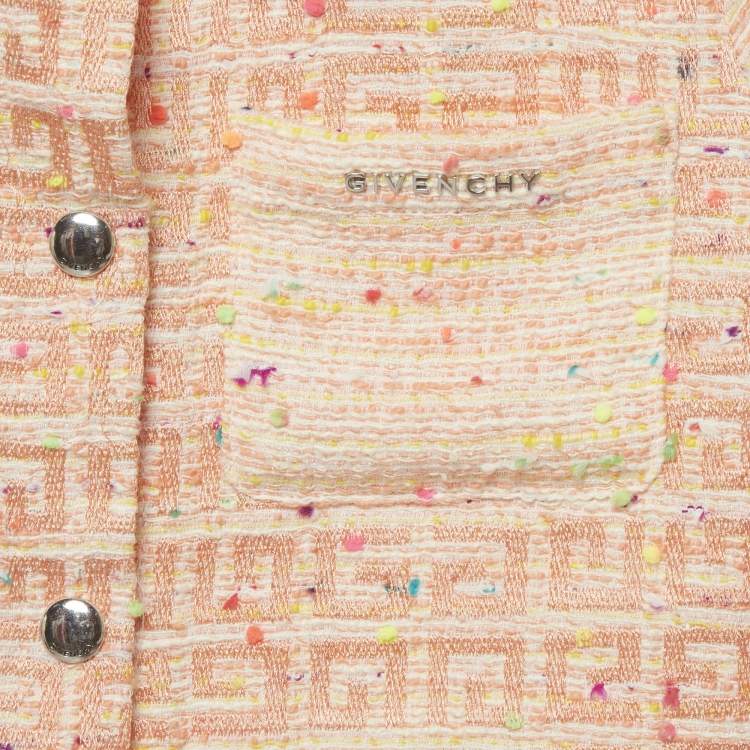 Pre Owned Givenchy Kids Orange 4G-Monogram Tweed Shirt & Shorts Set 10Yrs