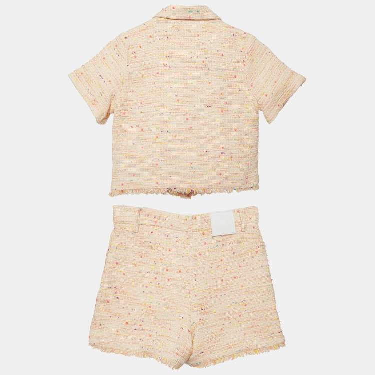 Pre Owned Givenchy Kids Orange 4G-Monogram Tweed Shirt & Shorts Set 10Yrs