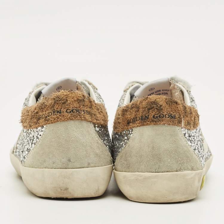 Pre Owned Golden Goose  Superstar Size 32 Silver Glitter And Suede Low Top Sneakers 