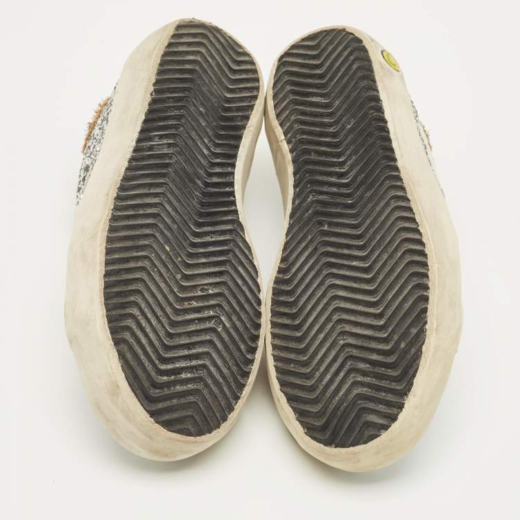 Pre Owned Golden Goose  Superstar Size 32 Silver Glitter And Suede Low Top Sneakers 