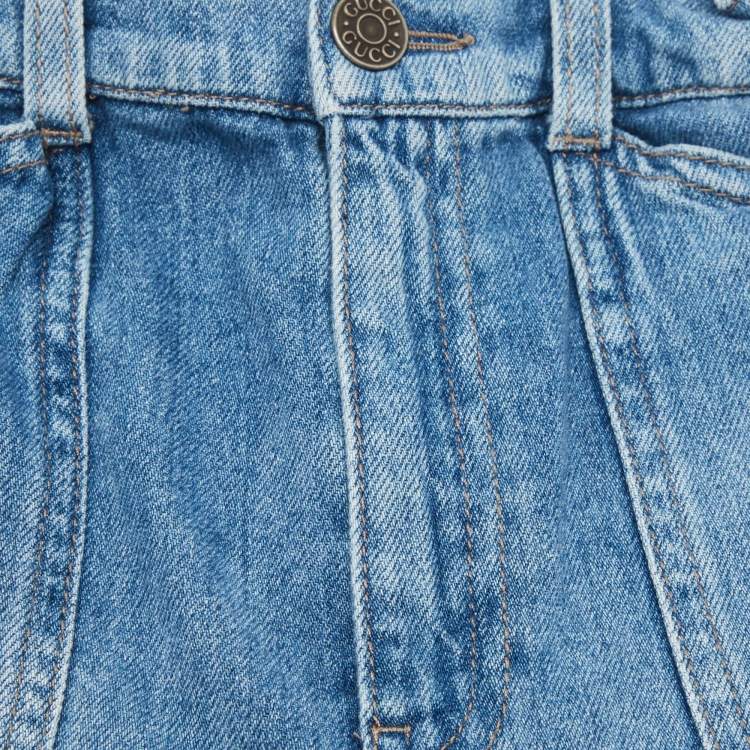 Pre Owned Gucci Kids Blue Cat Embroidered Denim Shorts 10 Yrs 