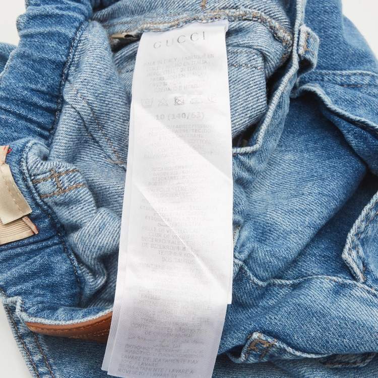 Pre Owned Gucci Kids Blue Cat Embroidered Denim Shorts 10 Yrs 