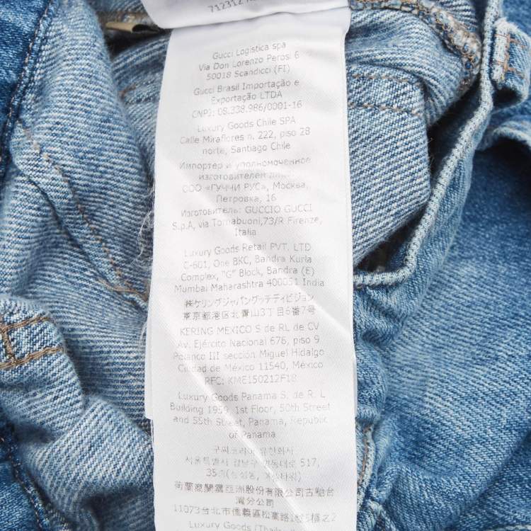 Pre Owned Gucci Kids Blue Cat Embroidered Denim Shorts 10 Yrs 