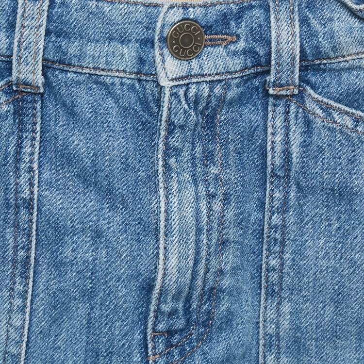 Pre Owned Gucci Kids Blue Cat Embroidered Denim Shorts 8 Yrs 