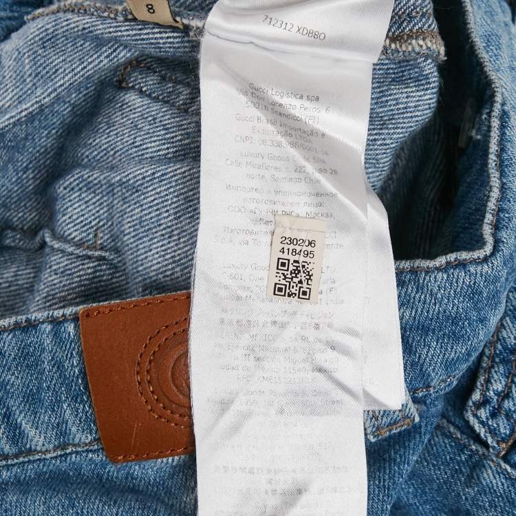 Pre Owned Gucci Kids Blue Cat Embroidered Denim Shorts 8 Yrs 