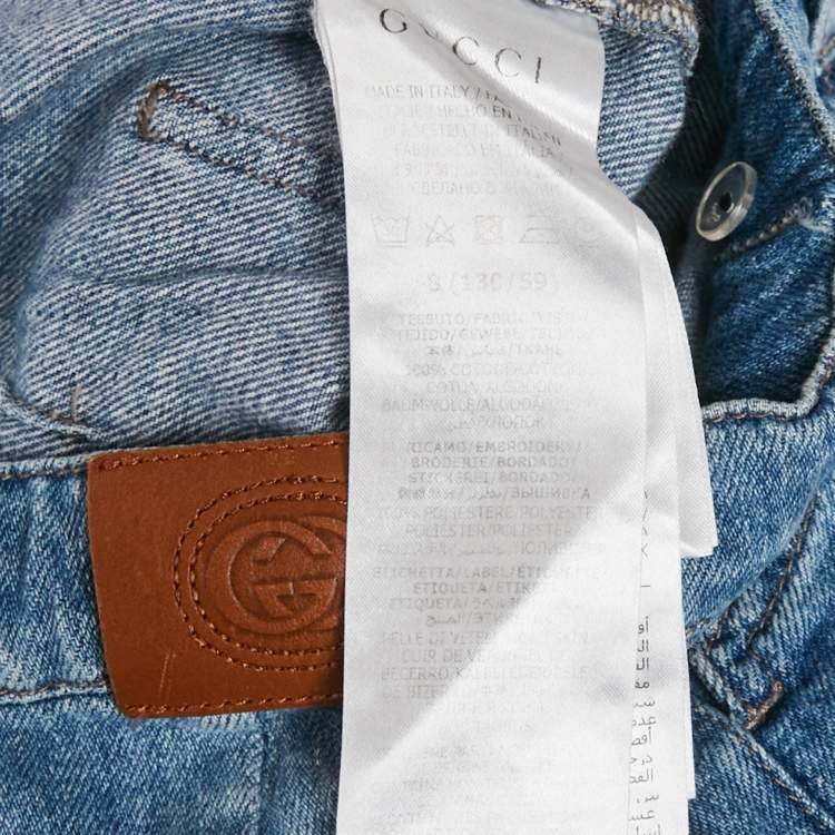 Pre Owned Gucci Kids Blue Cat Embroidered Denim Shorts 8 Yrs 