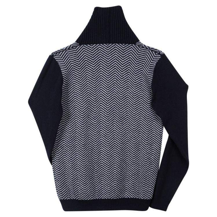 Pre Owned Gucci Navy Blue and Grey Wool Chevron Pattern Knit Button Front Cardigan 12 Yrs