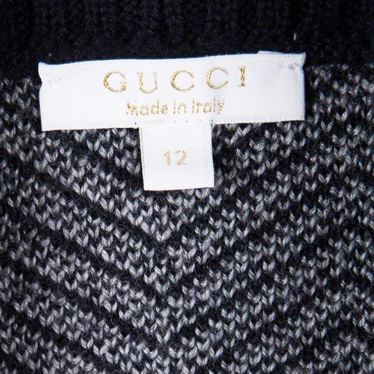 Pre Owned Gucci Navy Blue and Grey Wool Chevron Pattern Knit Button Front Cardigan 12 Yrs