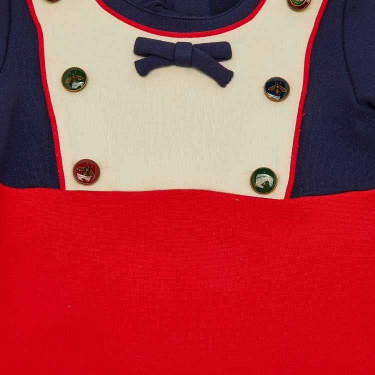 Pre Owned Gucci Kids Red/Navy Blue Jersey Dress Size 12/18 M