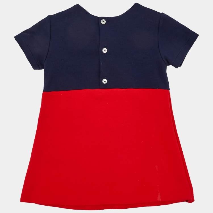 Pre Owned Gucci Kids Red/Navy Blue Jersey Dress Size 12/18 M