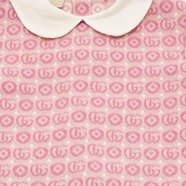Pre Owned Gucci Kids Pink Monogram Cotton Blend Dress 6/9 Months 