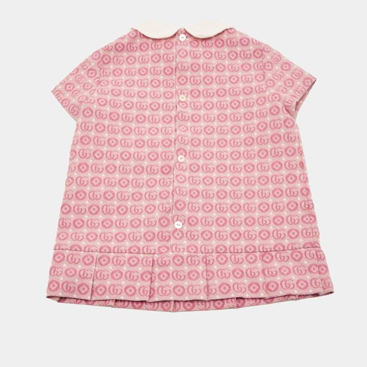 Pre Owned Gucci Kids Pink Monogram Cotton Blend Dress 6/9 Months 