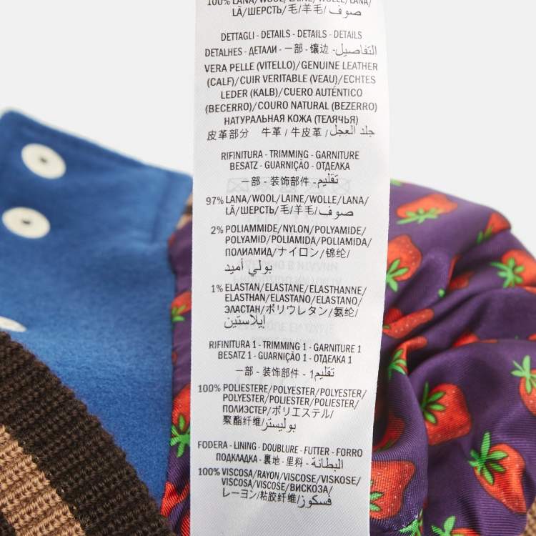 Pre Owned Gucci Kids Blue Embellished Wool Leather Trim Bomber Jacket 10 Yrs 