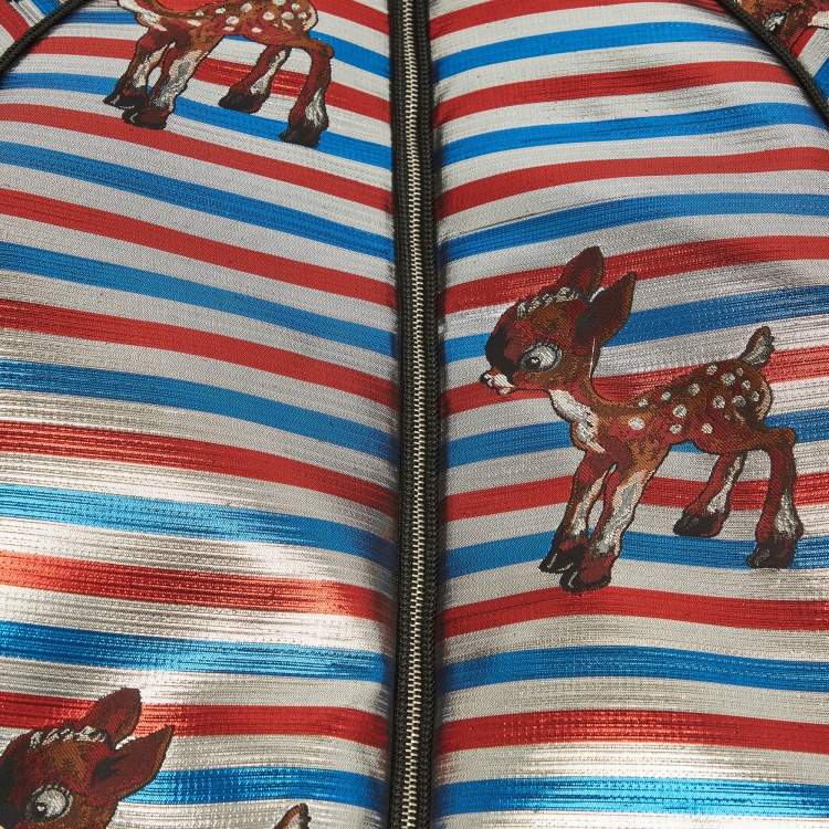 Pre Owned Gucci Kids Multicolor Striped Glitter Faux Fur Trim Bomber Jacket 10Yrs  