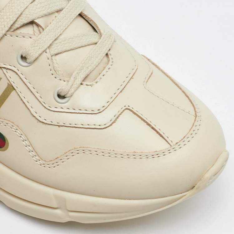 Pre Owned Gucci Cream Leather Rhyton Trainer Sneakers Size 32