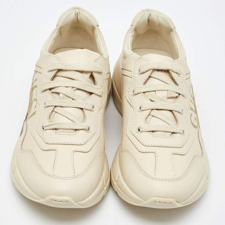 Pre Owned Gucci Cream Leather Rhyton Trainer Sneakers Size 32