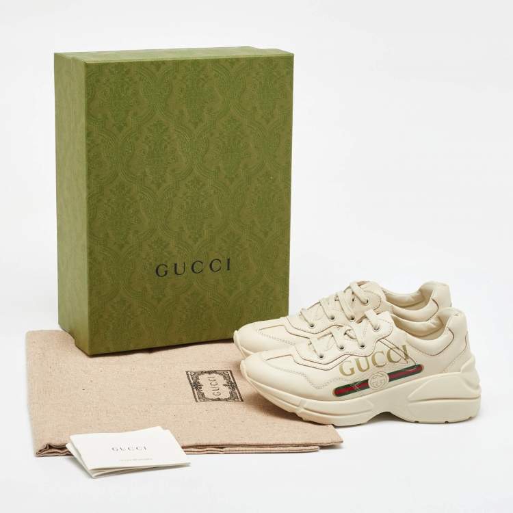 Pre Owned Gucci Cream Leather Rhyton Trainer Sneakers Size 32