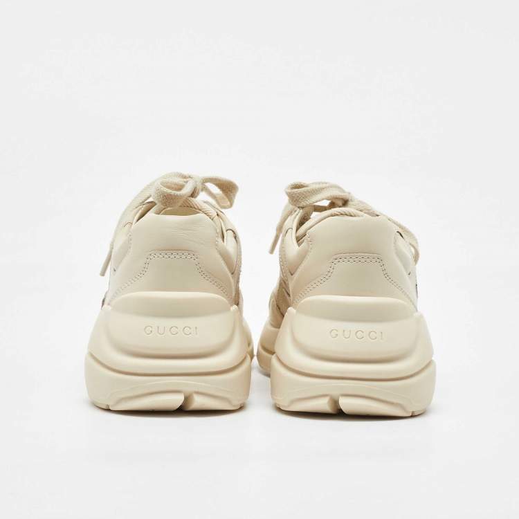 Pre Owned Gucci Cream Leather Kids Rhyton Trainer Sneakers Size 30