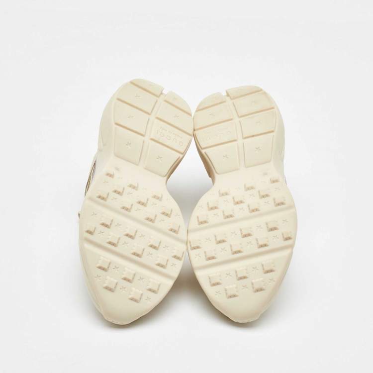 Pre Owned Gucci Cream Leather Kids Rhyton Trainer Sneakers Size 30