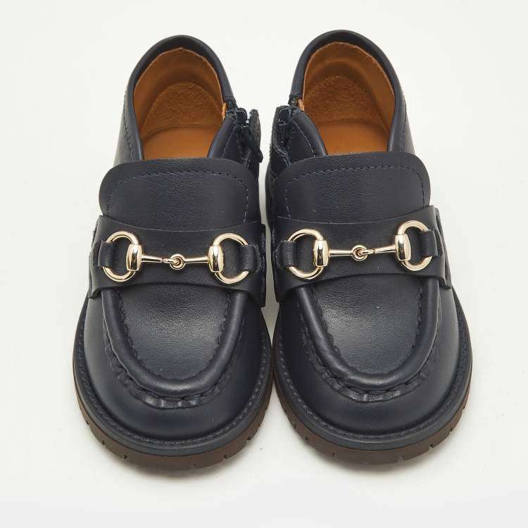 Pre Owned Gucci Navy Blue Leather Horsebit Ankle Boots Size 20