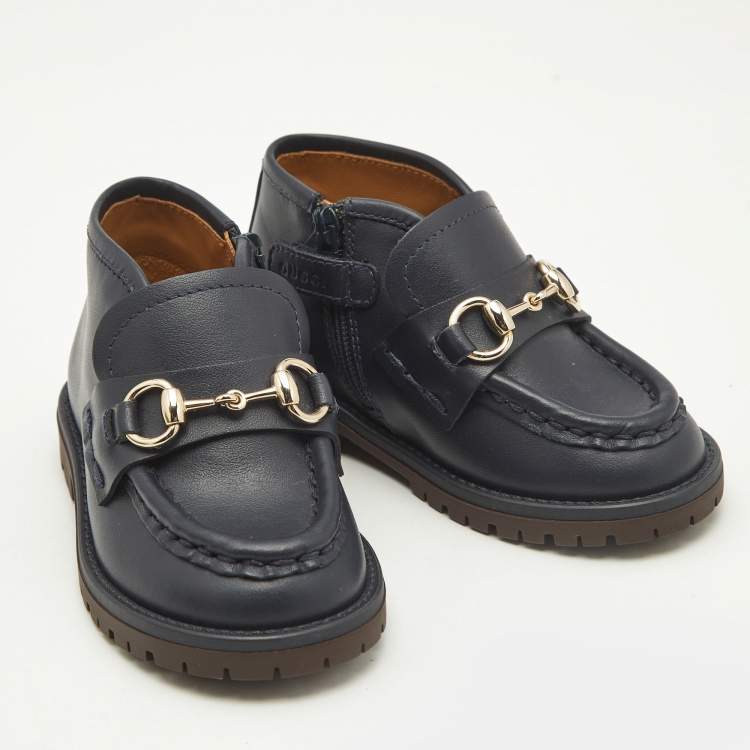 Pre Owned Gucci Navy Blue Leather Horsebit Ankle Boots Size 20