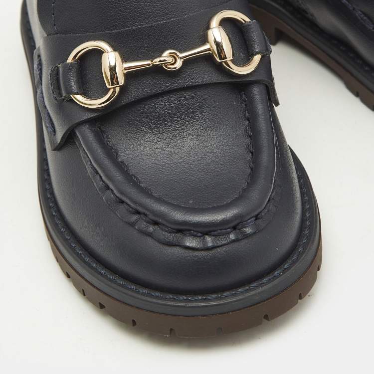 Pre Owned Gucci Navy Blue Leather Horsebit Ankle Boots Size 20
