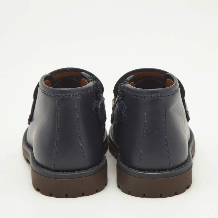 Pre Owned Gucci Navy Blue Leather Horsebit Ankle Boots Size 20