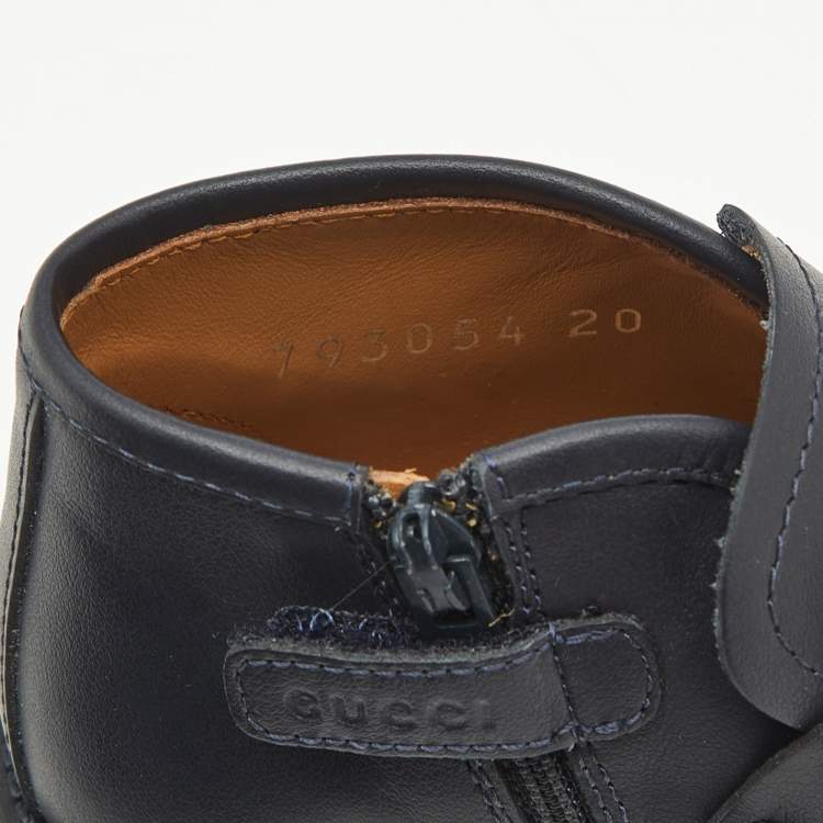 Pre Owned Gucci Navy Blue Leather Horsebit Ankle Boots Size 20