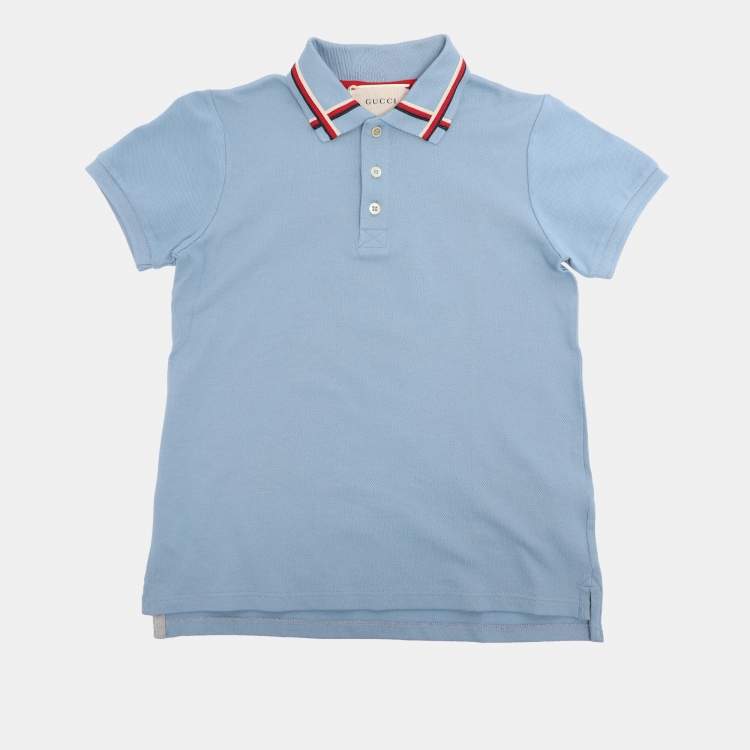 Pre Owned Gucci Powder Blue Web Collar Jersey Polo T-Shirt 8 Yrs