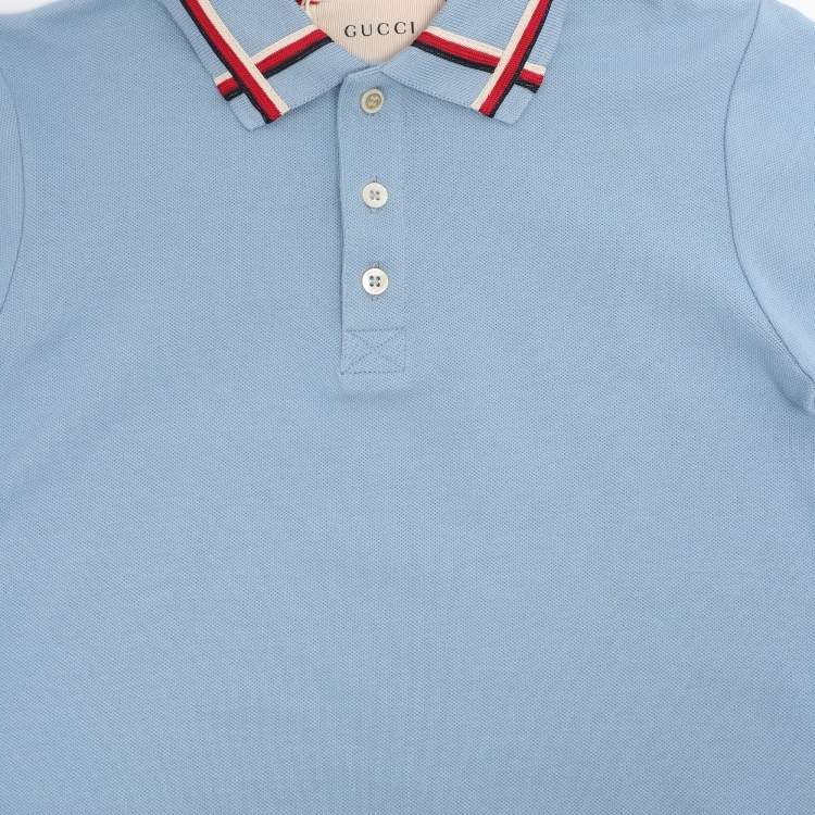 Pre Owned Gucci Powder Blue Web Collar Jersey Polo T-Shirt 8 Yrs