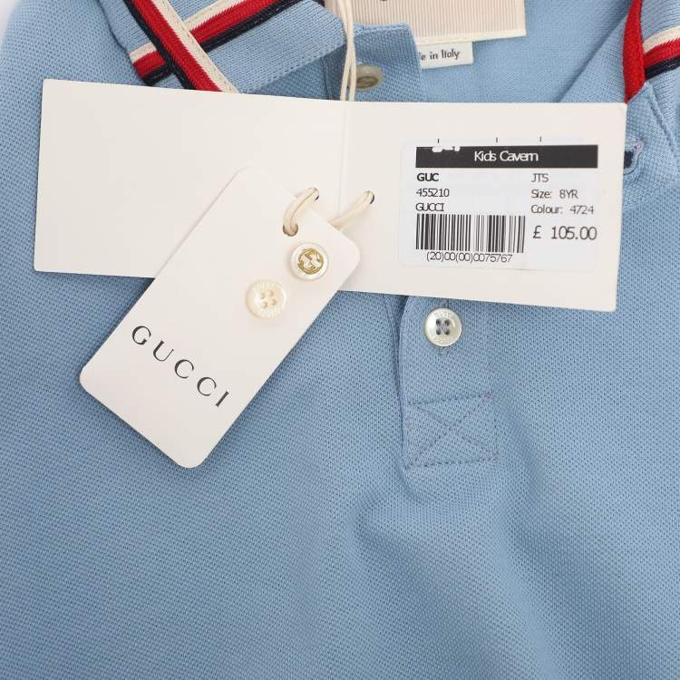 Pre Owned Gucci Powder Blue Web Collar Jersey Polo T-Shirt 8 Yrs