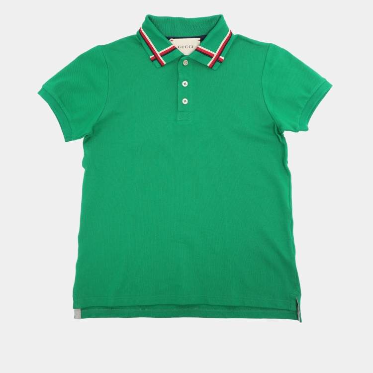 Pre Owned Gucci Green Web Collar Jersey Polo T-Shirt 8 Yrs