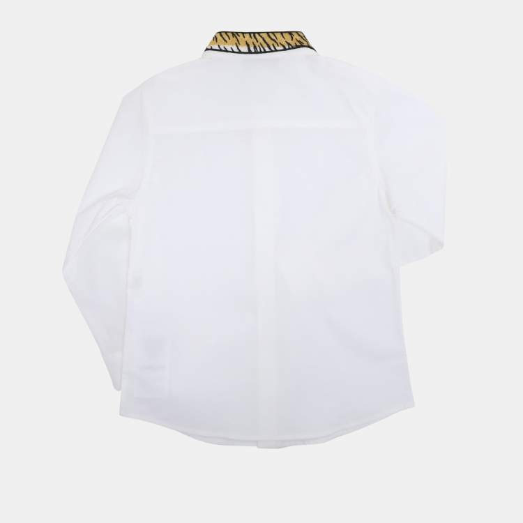 Pre Owned Gucci White Poplin Tiger Embroidered Long Sleeve Shirt 4 Yrs