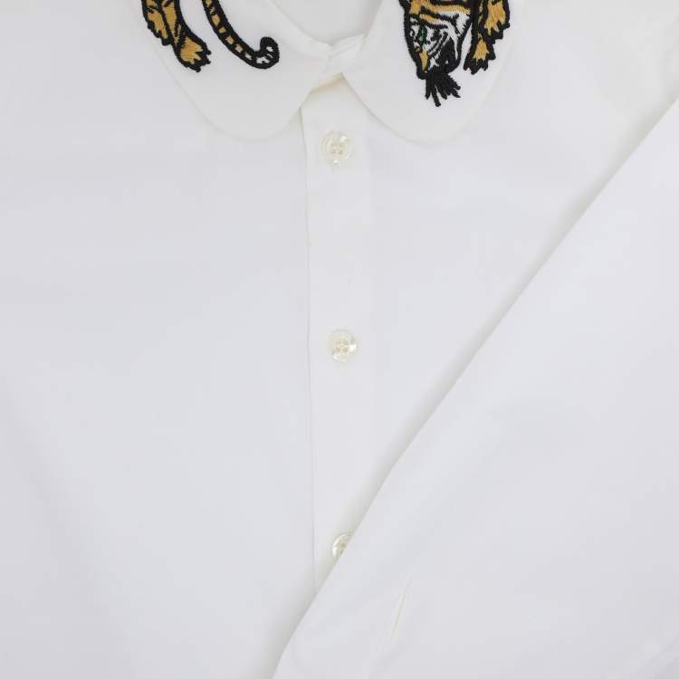 Pre Owned Gucci White Poplin Tiger Embroidered Long Sleeve Shirt 4 Yrs