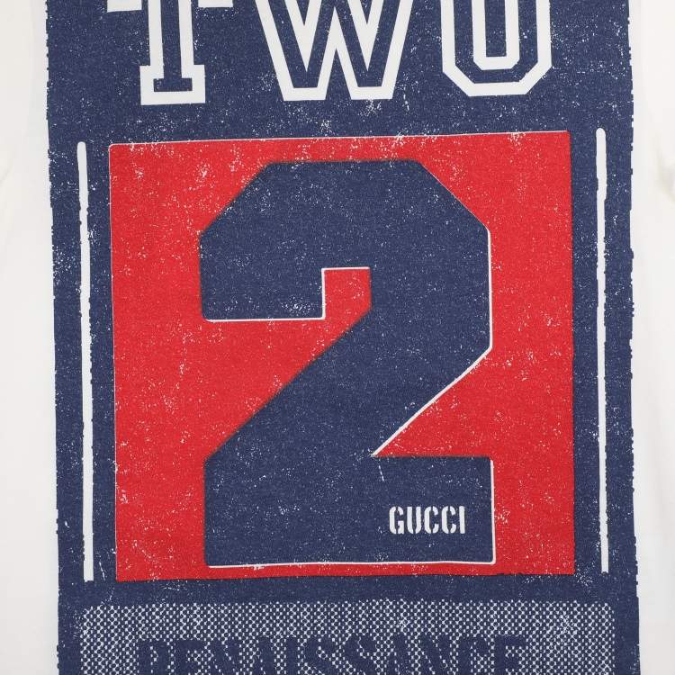 Pre Owned Gucci White Printed Jersey Crewneck T-Shirt 5 Years