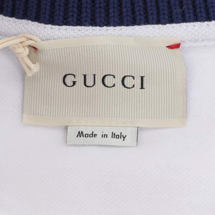 Pre Owned Gucci White/Blue Tiger Print Web Collar Jersey Polo T-Shirt 6 Yrs
